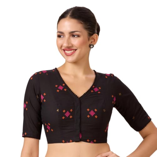 Image of Studio Shringaar Women's Cotton Multicoloured Ikat Readymade Saree Blouse with Underarm Sweat Pads (Pack of 14 Pads)