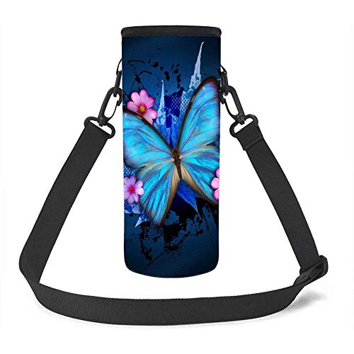 UOIMAG Sac de transport pour bouteille d'eau Motif papillon et fleur 500 ml Cover