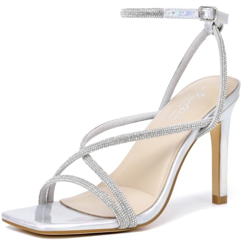 Image of Mostrin Strappy Heels for Women Square Open Toe Lace Up Heeled Sandals Ankle Strap Sexy Stiletto High Heels for Party, Prom, Dating, Wedding