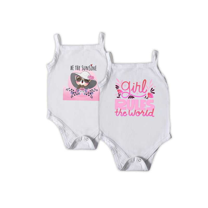 100% Cotton Baby Girls White Printed Romper Vest Combo 5 / Onesie/Bodysuits | Innerwear For Baby