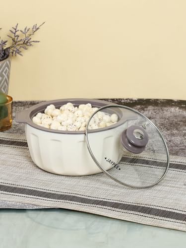 Image of JAYPEE Glamerole Inner Stainless Steel Serving Casserole | Toughened Glass Lid PUF Insulated Hot Pot Hot Box for pulao Roti Box Casserole| Food Grade | 1500 ml, White