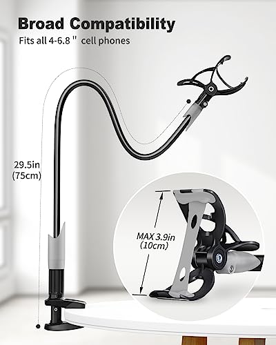 Saiji C1-B-US03FBM Gooseneck Bed Phone Holder, Flexible Long Arm Phone Mount For Desk, Clip Bracket Clamp Stand, Iphone Stand, Mobile Cell Phone Stand Document Camera Nintendo Switch thumb #3