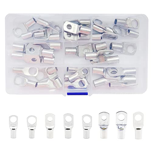 Rohrkabelschuhe 40Stk. Rohrkabelschuhe Set 35mm² 25mm² 16mm² Ringkabelschuhe Kabelschuhe Kupferklemmen AWG2 AWG4 AWG6 Verzinnt Kupfer Quetschverbinder Kabelverbinder M6 M8 M10 Kfz Auto Motorad Boote Cover