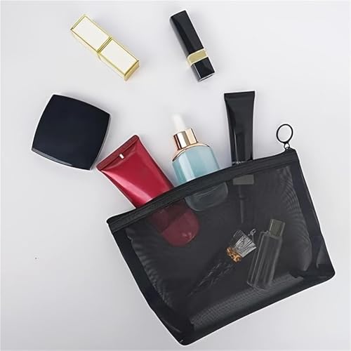 Trousse de maquillage en maille transparente avec fermeture éclair robuste