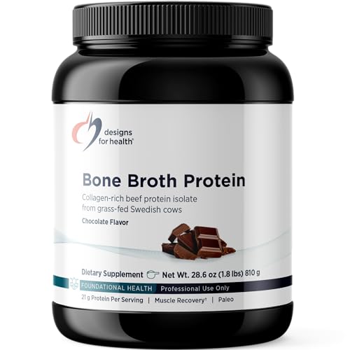 Designs for Health Bone Broth Protein Powder – 21g Grass-Fed, Collagen-Rich Beef Protein Isolate - Chocolate, Paleo, Non-GMO, Dairy-Free (30 Servings / 810g)