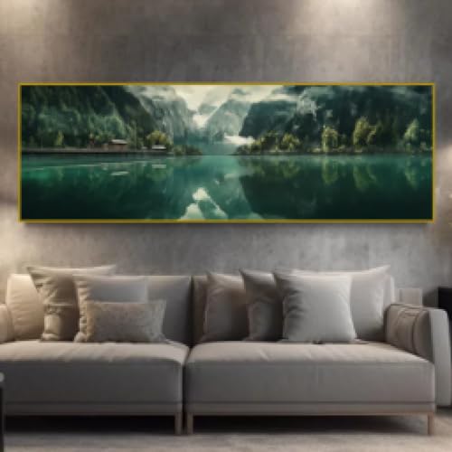 Grandes peintures toile paysage montagne forêt lac KEBIA decor salon nature 55x165 cm