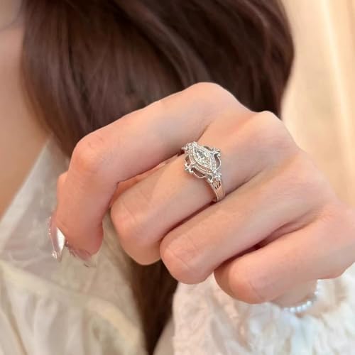 Dainty Marquis CZ Statement Ring for Women Elegant Filigree Crystal Adjustable Open Wrap Rings Comfort Fit Retro Wedding Engagement Anniversary Accessories Jewelry Gift3