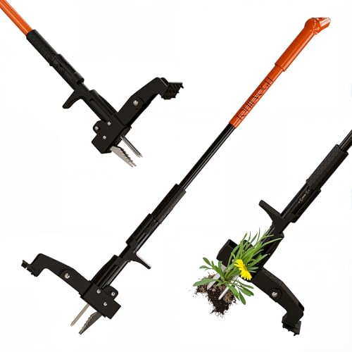 TohieVogh Unkrautstecher mit Einstellbarer Länge Langer Stiel Unkrautentfernergerät mit 4 Klauen schwerlastiger Wurzelentferner für Lö 92-115 cm