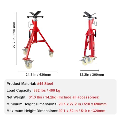 ALWALKEE Pipe Jack Stand with Casters, 882LB Capacity, 27.2"-52" Adjustable, V-Head Support for Welding & Construction by ALWALKEE - Image 7