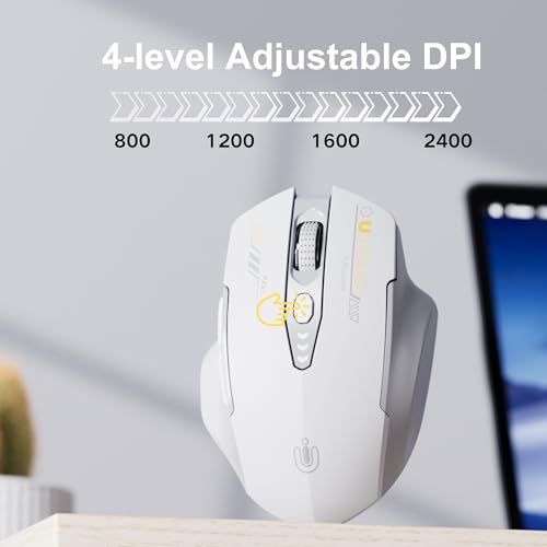 Image of Uineer Wireless Mouse, [Upgraded] Visible Battery Display,Rechargeable 2.4G USB Wireless Laptop Mouse, 4 Adjustable DPI Levels, Wireless Laptop Mouse,Grey and White