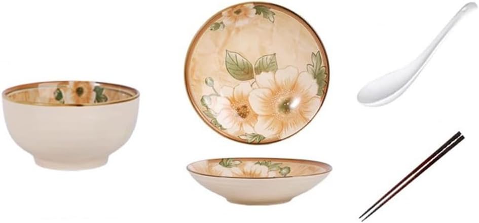 Camellia Bowl Dish Set Household Ceramic Glaze Color Retro Wind Chopsticks Combination