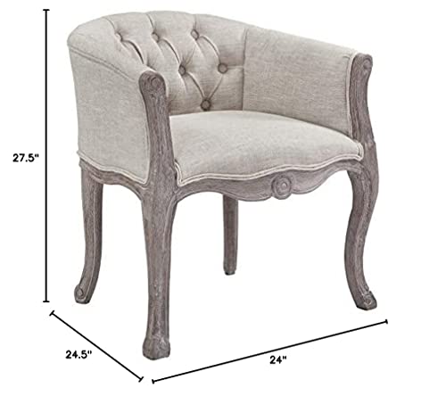 Modway Crown French Vintage Barrel Back Tufted Upholstered Fabric Dining Armchair In Beige #TOP2