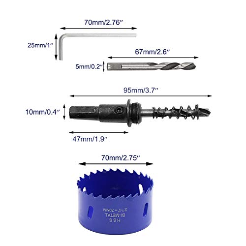 Image of Luomorgo 2-3 /4 inch 70mm Hole Saw, 1 1 /4 inch Cutting Depth HSS Bi-Metal Hole Cutter with Hex Shank Drill Bit Adapter for Wood Cornhole Boards Plastic Drywall Fiberboard