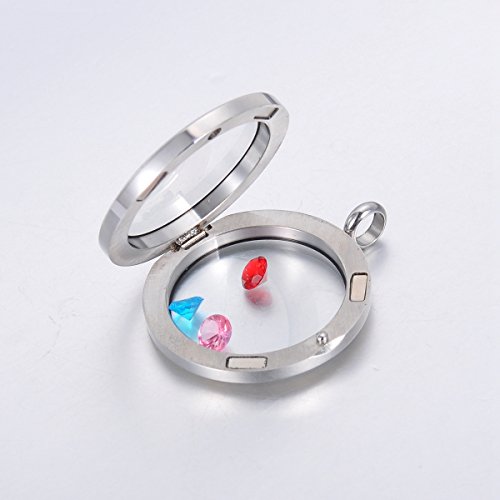 Valyria 30Mm Living Floating Memory Locket Necklace - Stainless Steel Round Crystals Magnetic Closure (Smooth) #TOP1