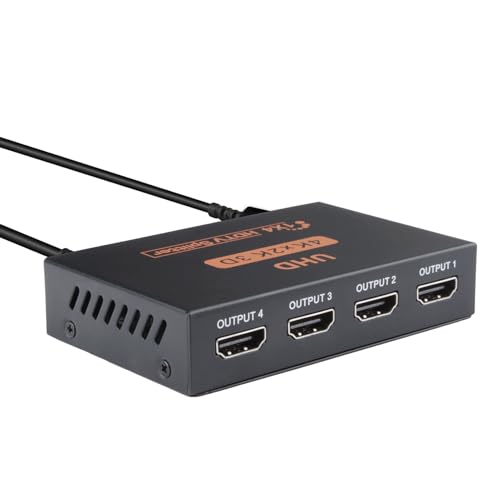 HDMI Splitter 1 in 4 Out,4K Splitter Ultra HD 4 Port Distribution Hub for 4 Monitors, 4 Way Distributor Multi HDMI Adapter for PS3/PS4/PS5 Xbox HDTV PC Laptop Projector Mirror Only (Not Extend)