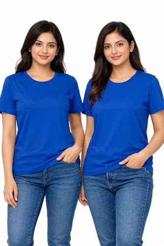 Image of Hangout Hub HH95 Tshirt for Womens | Regular Fit | Super Combed Cotton Women T-Shirt | Solid Plain Tees | Round Neck T Shirt | Half | Pack of 2 | 3 | 4 | 5 | 6