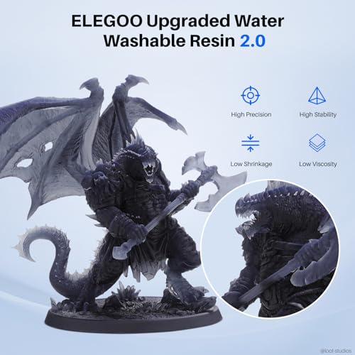 Image of ELEGOO Upgraded Water Washable Resin 2.0, Smoky Black 2000G | 3D Printer Resin Low Viscosity and High Precision, 405nm Rapid UV-Curing Photopolymer Resin, 3D Resin for LCD /DLP 3D Printing
