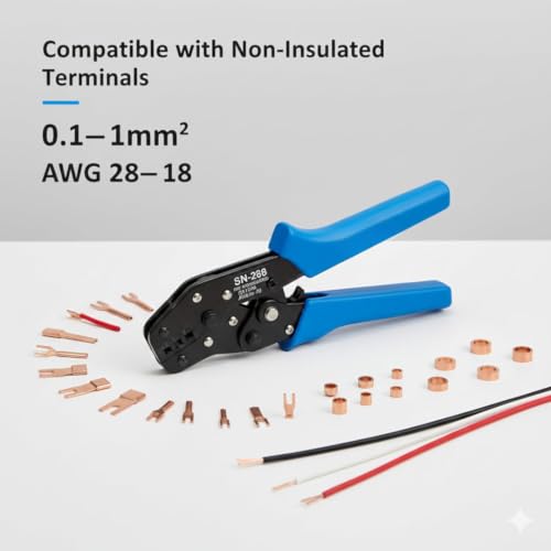 Image of XIKKART SN-28B Ratchet Crimping Tool for Non-Insulated Terminals, AWG 28-18 (0.1-1mm), Heavy Duty Wire Crimper with Ergonomic Anti-Slip Handle for Electrical Wiring, DIY & Electronics (SN-28B)