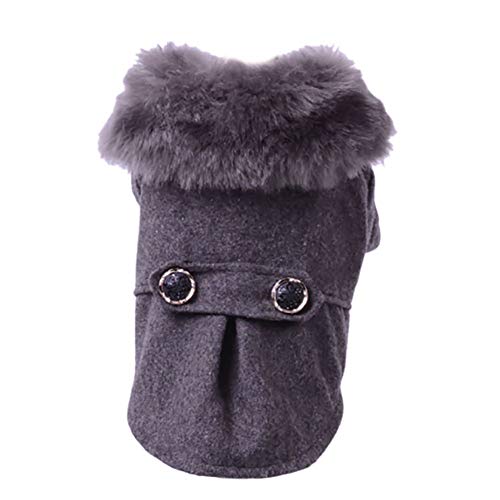 Norbi Puppy Dog Cat Coat with Fur Collar Pet Winter Apparel Puppy Jacket Grey Outfit for Cold Weather(M)