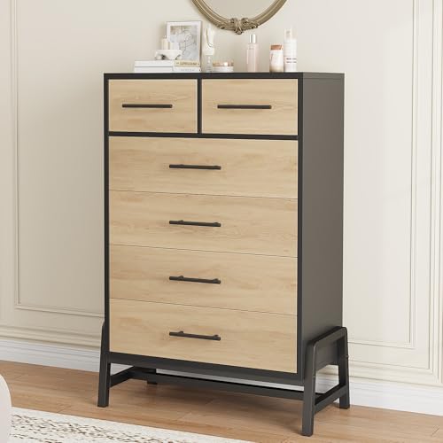 GarveeHome 6 Dresser for Bedroom, Freestanding 46.6 in Tall Drawer Dresser with Storage, Wooden Closet Storage Chest for Living Room, Bedroom, Entrywa