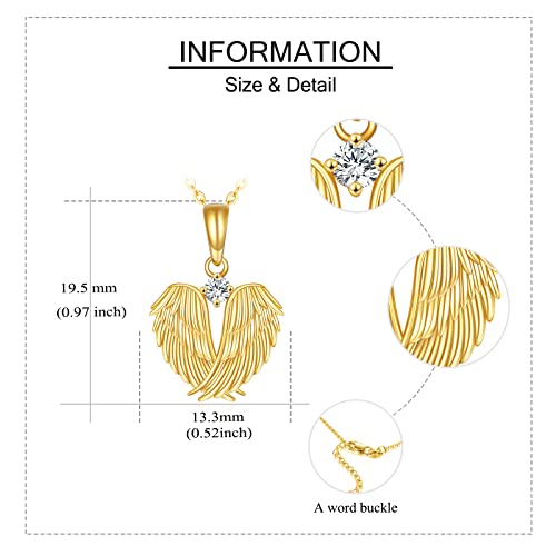 Elfront 14K Solid Yellow Gold Angel Wings Necklace Guardian Angel Wings Pendant Jewelry For Women Girls Jewelry Gifts #TOP3
