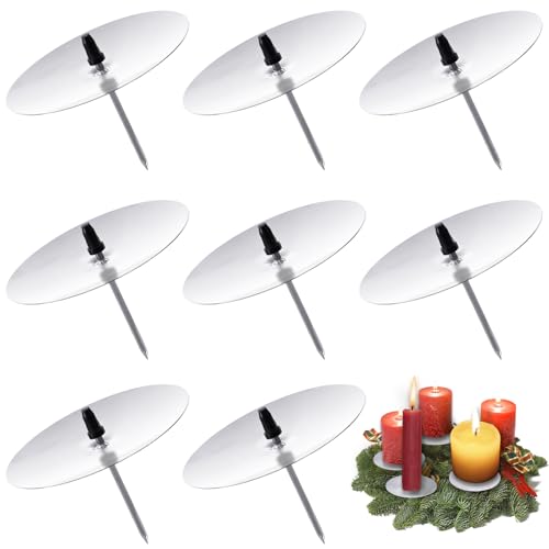 8 coronas de Adviento para portavelas, diámetro de 8 cm, color plateado, portavelas de Adviento, candelabro de metal con mandril, para manualidades, corona de Adviento, decoración de Navidad