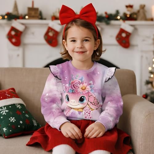 Toddler Long Sleeve Shirt Girl Ruffle Sleeves Warmth Girl's Graphic Long Sleeve Crewneck Sweatshirts3