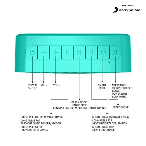 Image of Acoosta SUNO Hits - Powered by Sony Music, 1000 Preloaded Songs - 7 Stations & 250 Artists, Portable Wireless Bluetooth Speaker with Mic, FM Radio, USB, Aux in, Aux Out, True Wireless Stereo - (Teal)