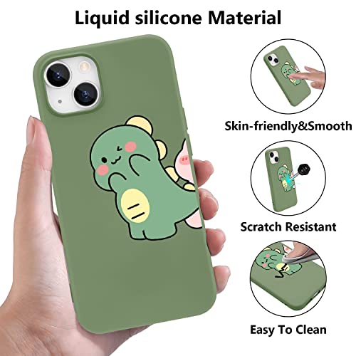 Joyland Dinosaur Couple Phone Case For Iphone 13,Green Liquid Silicone Couple Phone Case Cute Girly Case,Funny Soft Gel Rubber Full-Body Protective Microfiber Lining Shockproof Cover #TOP3