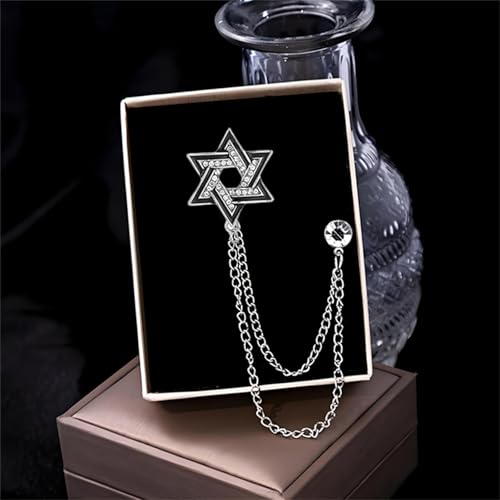 Image of 2PCS Crystal Hanging Chain Brooch Suit Pin for Men Women Vintage Crown Cross Star Diamond Broochs Gold and Silver Wedding Brooch for Clothes Dress Hats Bags Accessory
