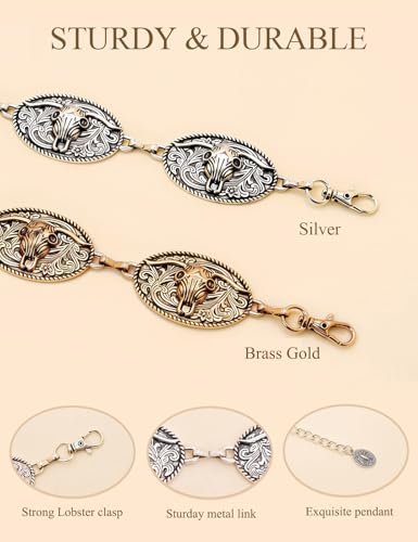 Image of TOPACC Western Metal Concho Belt for Women Cowgirl Chain Belts for Dresses Jeans Country Concert Outfit