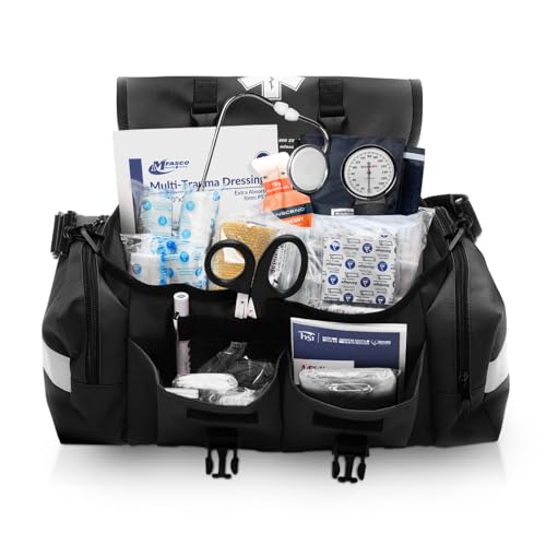 MFASCO Complete Emergency Response First Aid Kit Trauma Bag - 415 Piece Fully Stocked Supplies for Disaster Preparedness | for Business, Schools, Organizations, Groups, Home Safety (Reflective Black)