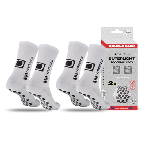 Tapedesign Doppelpack Superlight Socks 2 Paar ultraleichte Grip Socken für Fußball & Sport Super dünn & elastisch Rutschfest in Schuhen Maximaler Halt & Komfort für Training & Wettkampf