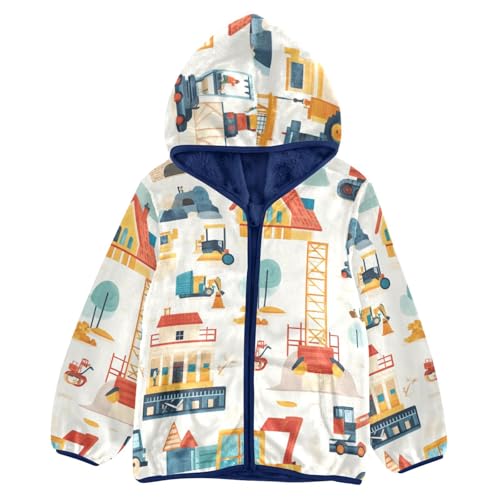 Cartoon Construction Site Girls Fleece Jacket Girls Fall Jacket Girls Zip Up Hoodie Girls Sherpa Jacket 2-10T