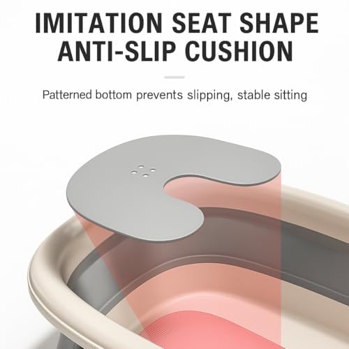 Image of Baby Bath Tub with Bath Chair | Anti Slip Bathtub with Folding Bathing Support | Baby Bath Seat /Sling with Non Slip Suction Base for Babies (Pink White)
