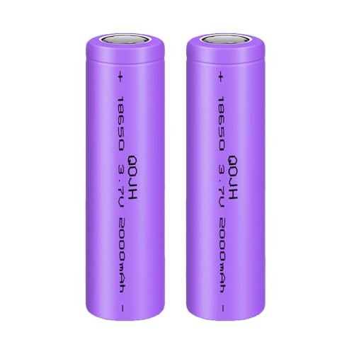 QOJH 3.7V Li-ion Rechargeable Batteries 2000mAh 18650 Rechargeable Lithium Battery for Flashlights, Headlamps, Doorbells, RC Cars, 2 Pack (Flat Top)