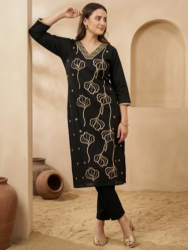 Image of INDO ERA Womens Silk Blend Printed Straight Kurta Pant Set (IESTR5624)
