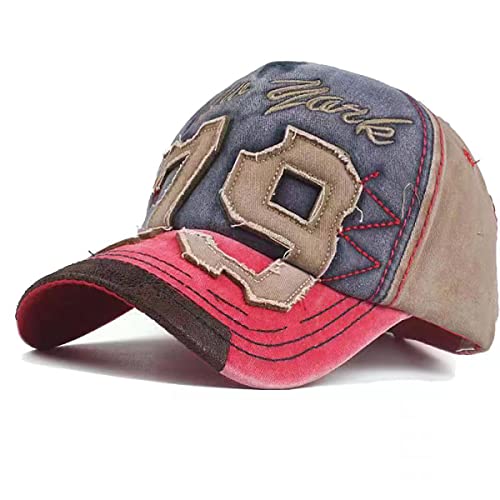 Elwow Gorra de béisbol con parche frontal de piel sintética desgastada para hombre, de algodón lavado, para senderismo, ajustable, para hombre, Rojo, Medium / Large Cover