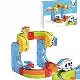 TVTKE【2026新】マグネット式レールカー電動列車セット、反重力粘着、クリエイティブなインタラクティブ玩具、自由な組み合わせ、クリエイティブな組み立て、持ち運びやすく収納しやすい、USB充電式。クリスマスや誕生日のプレゼントに最適です (マジカルトラック3D 【18PCS】)