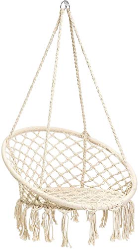 BCGI Hammock Chair Macrame Swing, Hanging Cotton Rope Swing Chair, Comfortable Sturdy Hanging