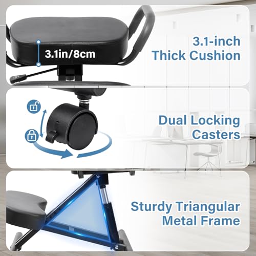 Image of Ergonomic Kneeling Chair, Height Adjustable Stool for Home and Office, PU Kneeling Chair for Desk to Relieve Back Discomfort, Thick Moulded Foam Cushions Brake Casters