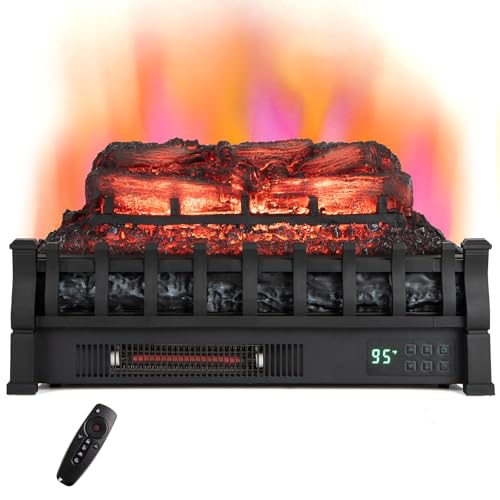 RELAX4LIFE 23’’ Electric Fireplace Logs Heater - 1500W Infrared Quartz Fireplace Insert w/Realistic Pinewood Ember Bed, Adjustable Flame Color & Brightness, Remote Control, Timer, Overheat Protection