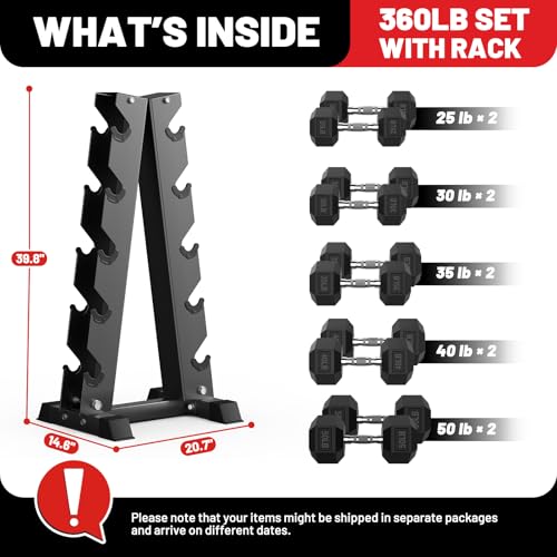 Image of PAPABABE Hex Dumbbell Sets with Rack, 100-600lb Rubber Coated Dumbbell Weight Set and Storage Rack, Multiple Options Hand Weights for Strength Training
