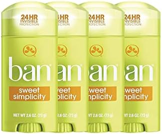 Ban Sweet Simplicity 24-hour Invisible Antiperspirant, 2.6oz Solid Deodorant, Underarm Wetness Protection, with Odor-fighting Ingredients (4 Pack)