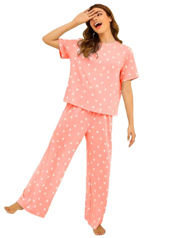 KSHS Night Suit for Women Cotton Pyjama Set Soft Breathable Summer Lounge Wear | Printed Nightsuit with T Shirt & Pajama Comfortable Sleepwear Home Wear Coord Set for Women KSHS Night Suit for Women Cotton Pyjama Set Soft Breathable Summer Lounge Wear | Printed Nightsuit with T Shirt & Pajama Comfortable Sleepwear Home Wear Coord Set for Women