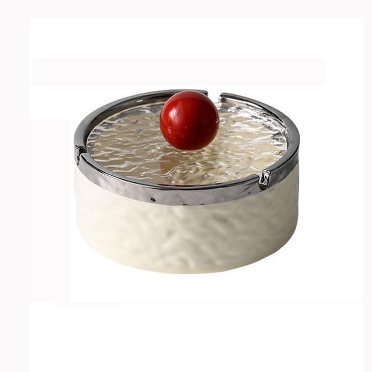 Outdoor ashtrays for Patio Desktop Ceramic Ashtray Travel Portable Ash Tray with Glass Lid Decorative Ashtray for Patio Home Office Outdoor Indoor Use Cigar ashtrays(Silver)