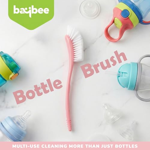 Image of Baybee Premium Baby Bottle Cleaning Brush | Easy to Hold Silicone Bottle Cleaning Brush | Baby Feeding Bottles, Nipple, Straw, Vase & Glass Cleaner | Silicone Brushes for Bottles (2Pcs - Pink)