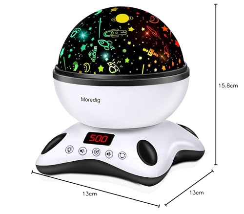 Moredig Lampara Proyector Estrellas Bebe, 360° Rotación Proyector Bebes Luces y Musica con Temporizador y Control Remoto, 8 Modos Romántica, Perfecto Regalo Navidad para Bebés, Niños - Negro
