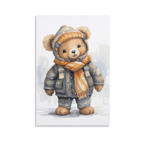 Toile murale ours mignon sans cadre 60x90 cm pour décoration de chambre