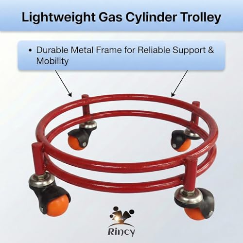 Image of Rincy Pack Of 2 Red Colour Heavy Iron LPG Gas Cylinder Trolley - Red Heavy-Duty Cylinder Stand with 4 Wheels Heavy duty Ideal LPG Cylinder gas trolley